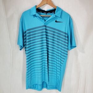 Nike Golf  Dri-Fit Striped Polo Shirt Blue & Gray Men's Large